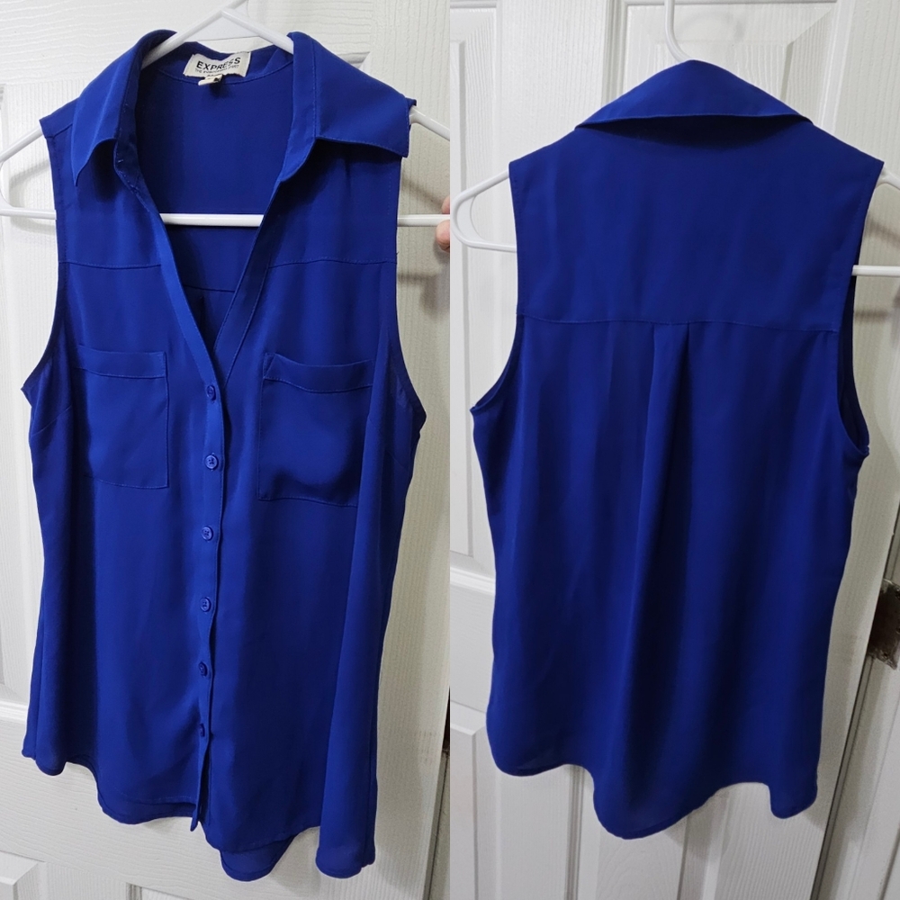 Express Royal Blue Sleeveless Original Portofino Blouse